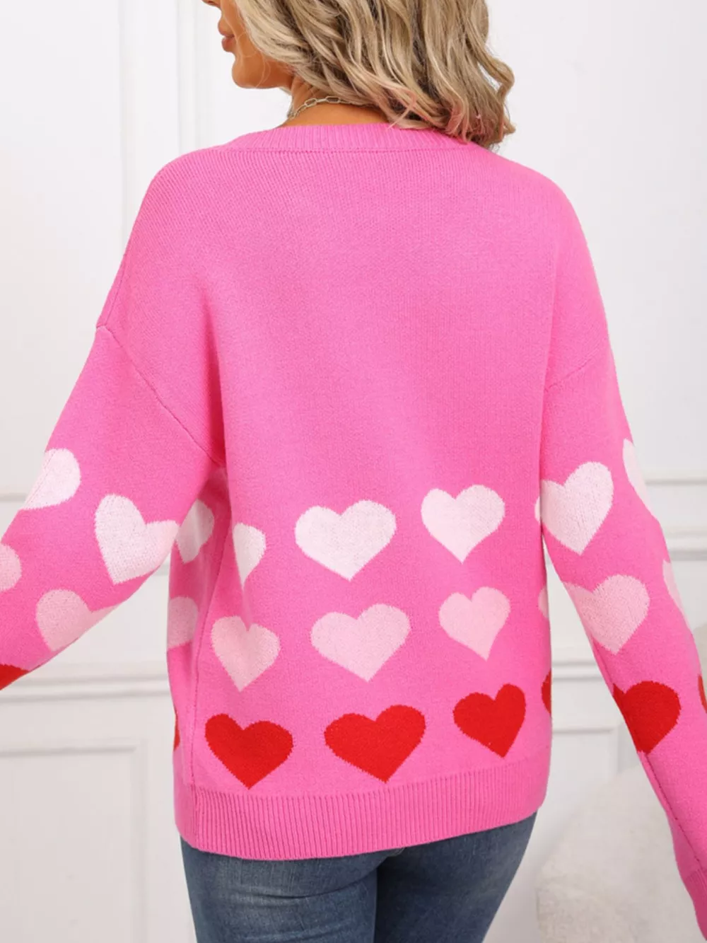 Valentine's Day Heart Pattern Crew Neck Sweater, image 12