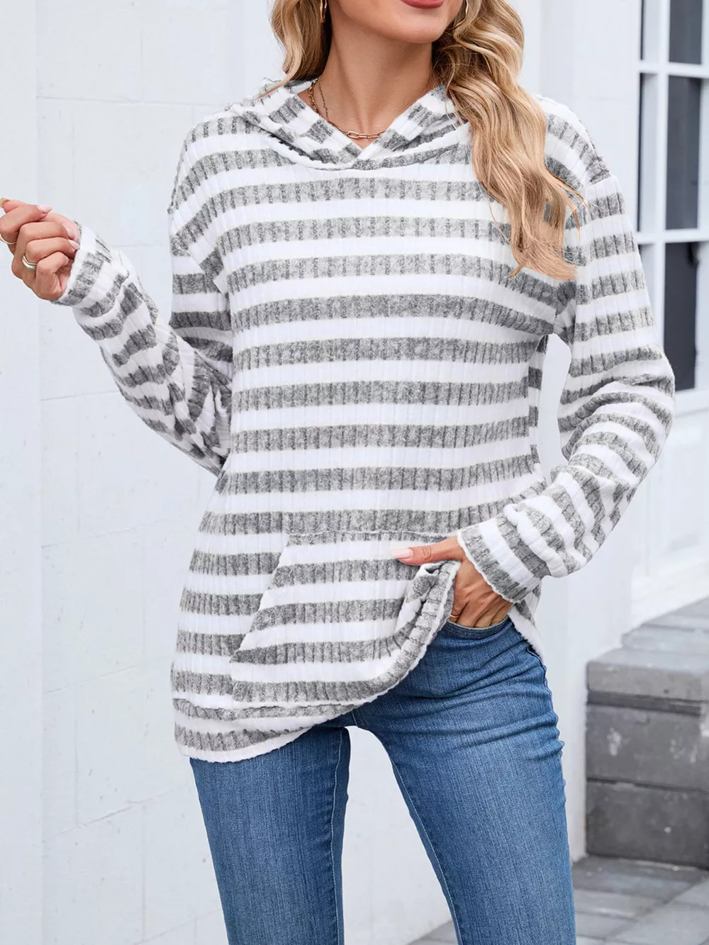 Striped Dropped Shoulder Hoodie, image 6