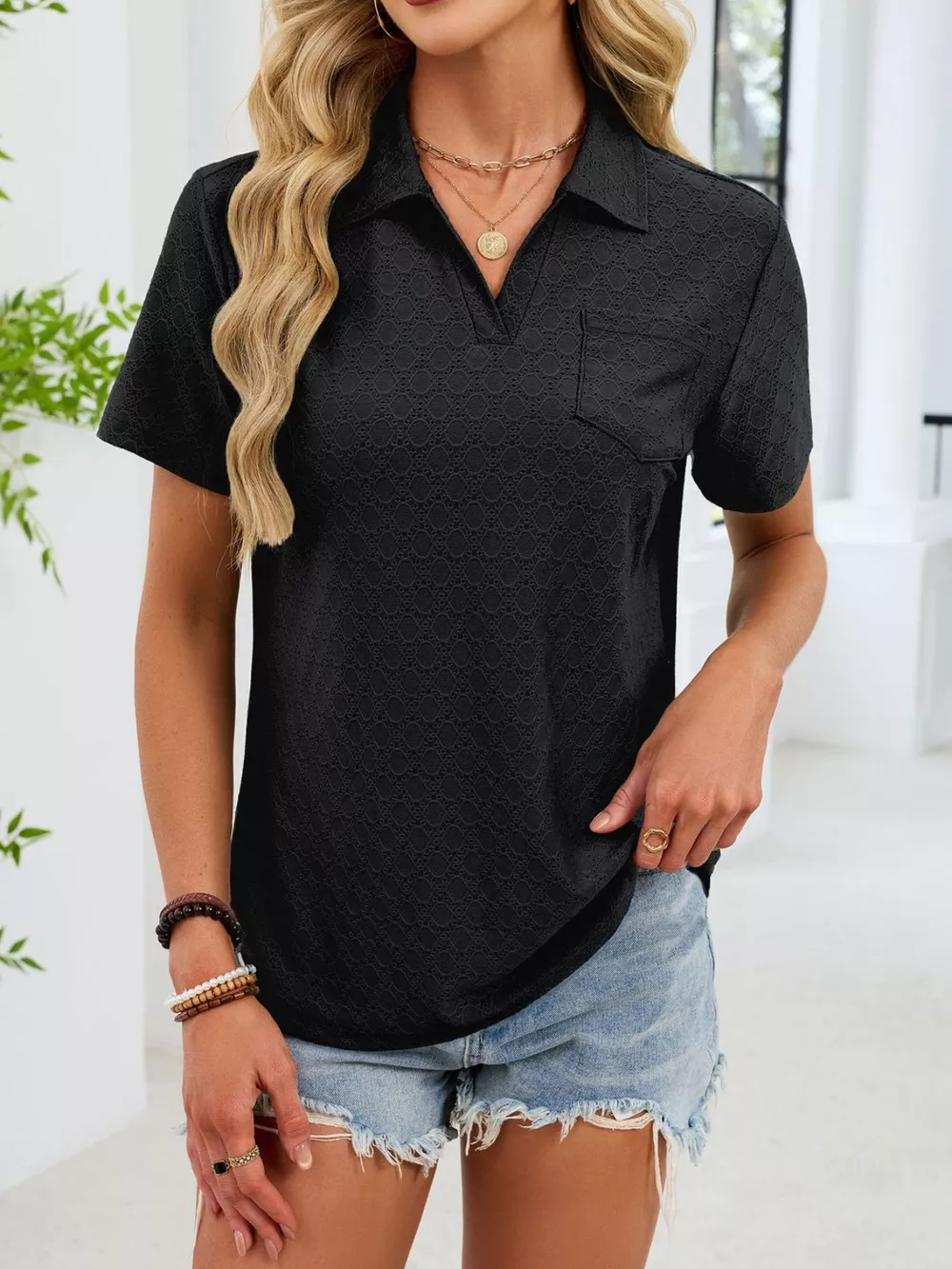 Eyelet Short Sleeve Blouse, image 5
