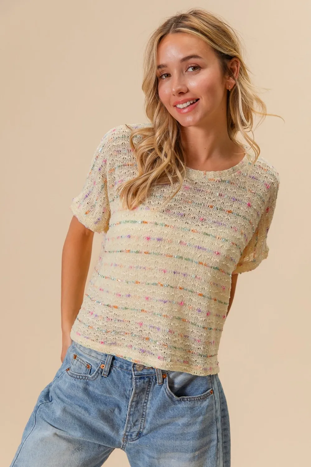 Striped Popcorn Knit Top, image 2