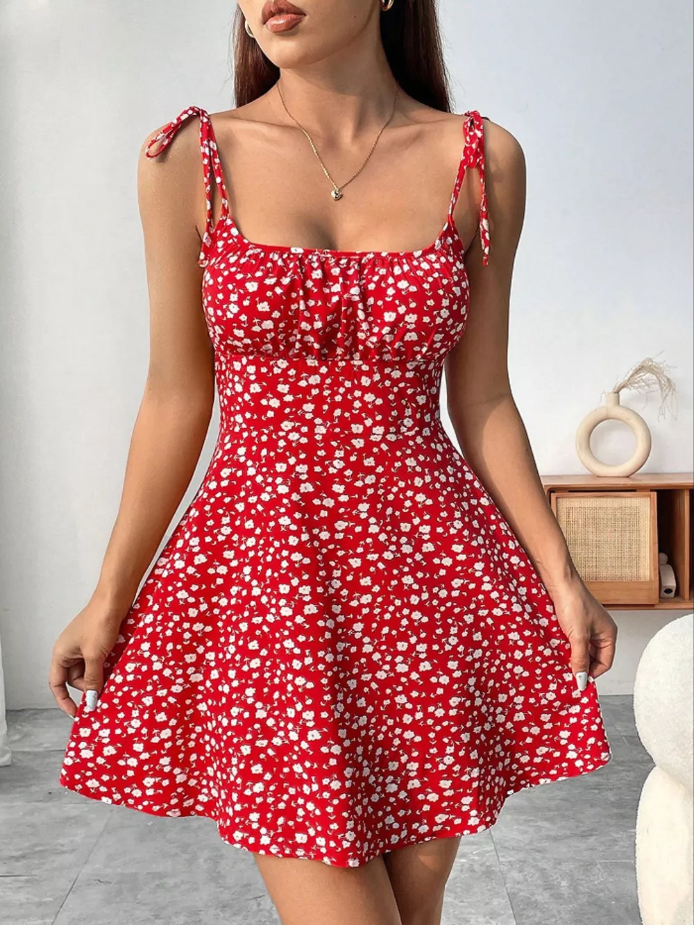 Floral Print Tie Strap Mini Dress, image 8