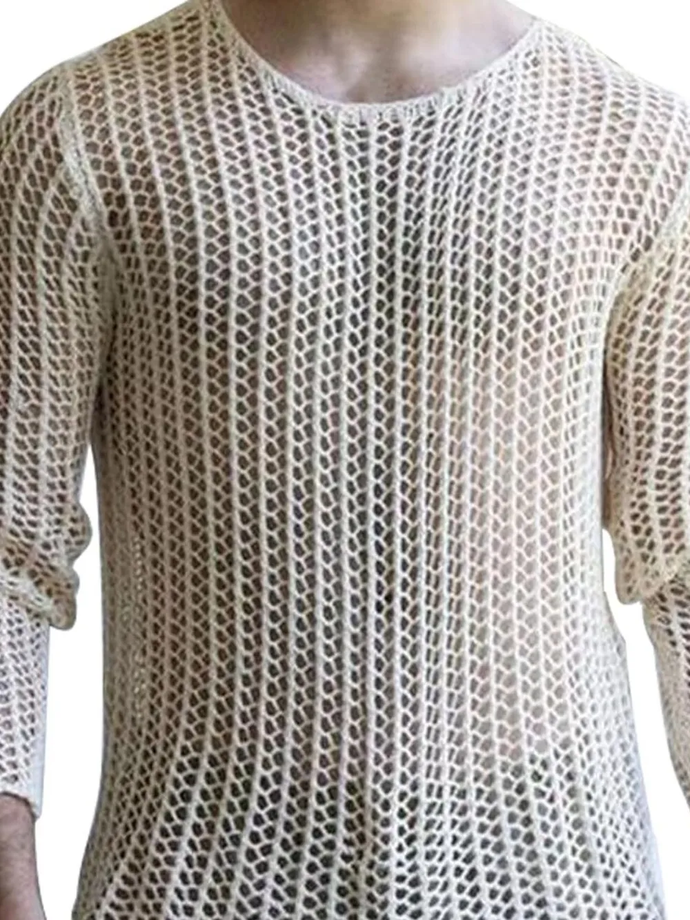Men's Full Size Hollow Out Round Neck Long Sleeve Top Plus Size, image 6