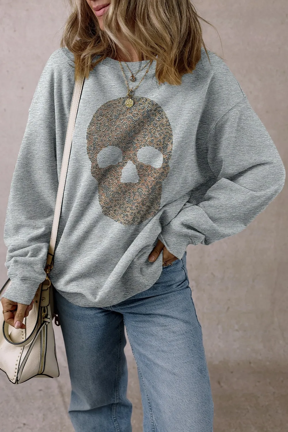 Skull Round Neck Long Sleeve Sweatshirt, image 2