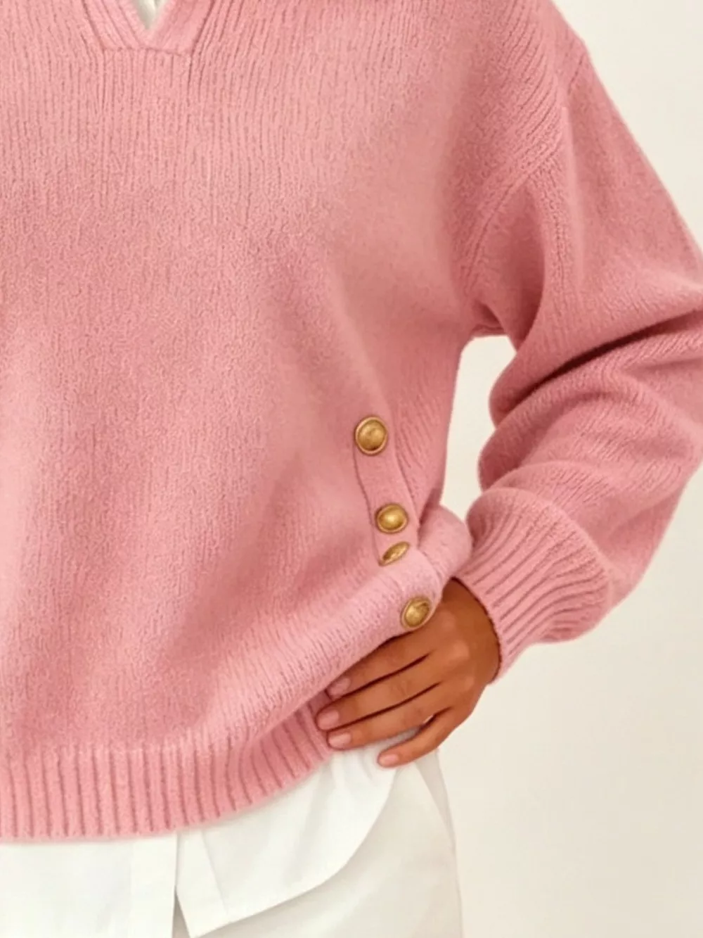 Chic Collared Decor-Button Sweater, image 6