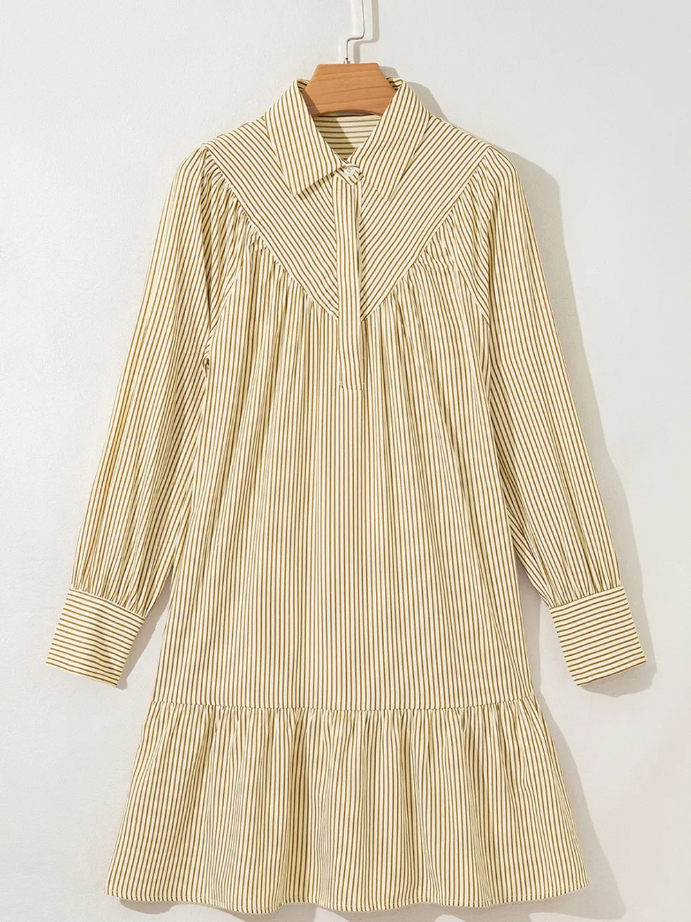 Stripe Collared Neck Cuffed Long Sleeve Drop Waist Mini Dress, image 4