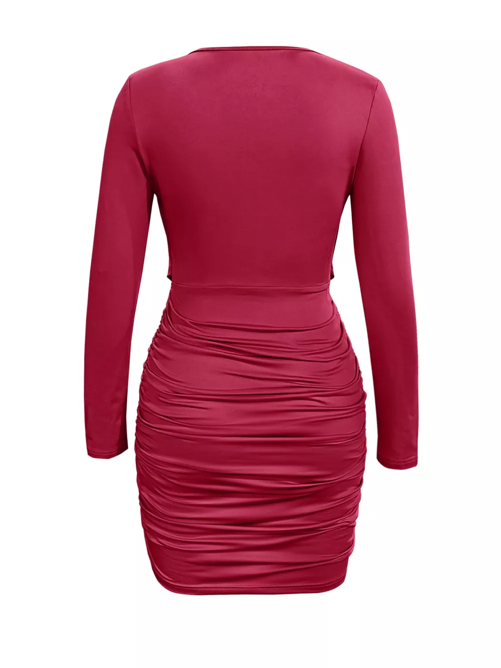 Draped V-Neck Long Sleeve Bodycon Mini Dress, image 4