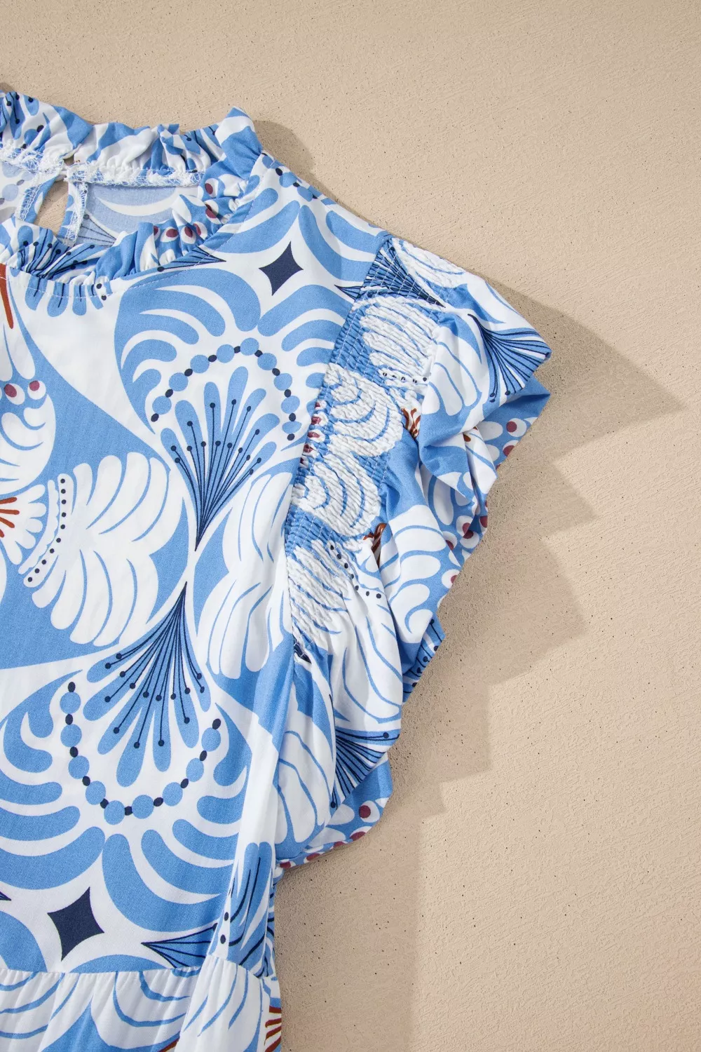 Tropical Botanic Print Flutter Sleeve Vacation Dress, image 10