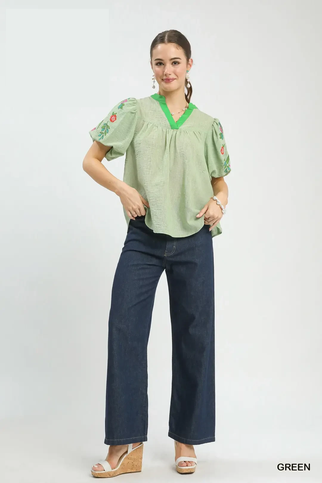 Embroidered Puff Sleeve Top, image 4