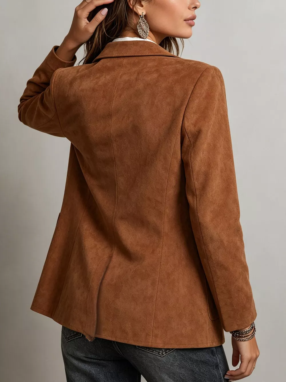 Classic Suede Single-Breasted Blazer Jacket, image 2