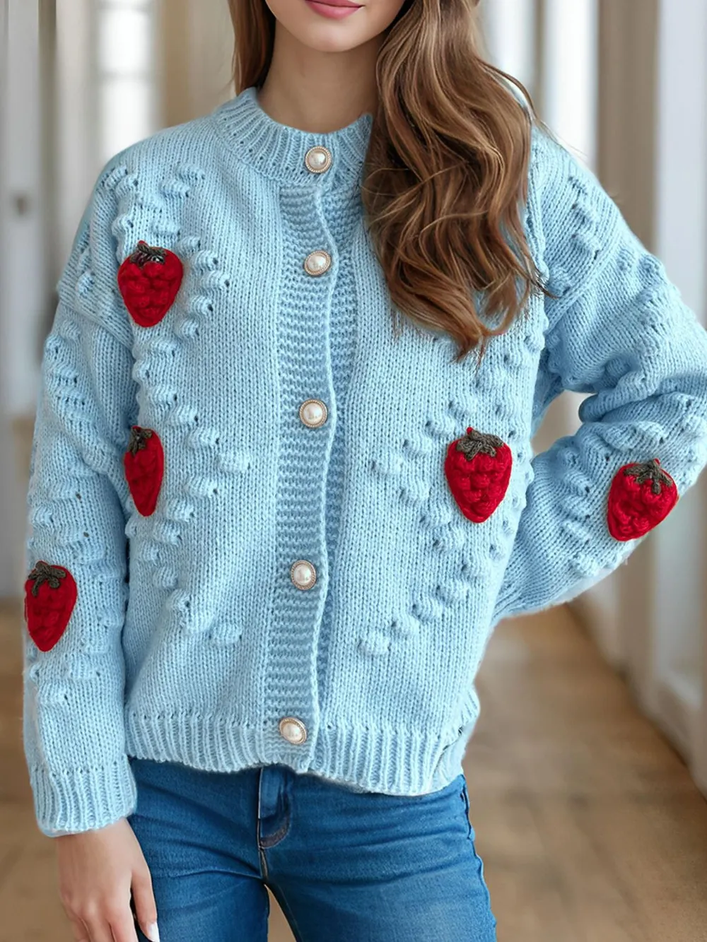 Strawberry Button Down Long Sleeve Cardigan, image 14