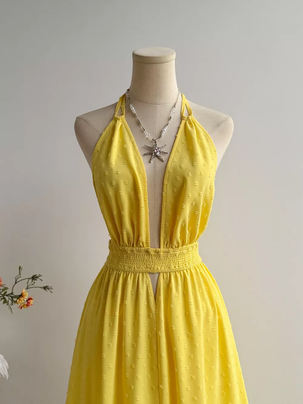 Swiss Dot Halter Neck Dress, image 2