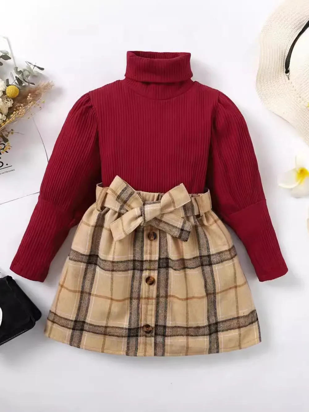 Turtleneck Long Sleeve Top and Skirt Set, image 2