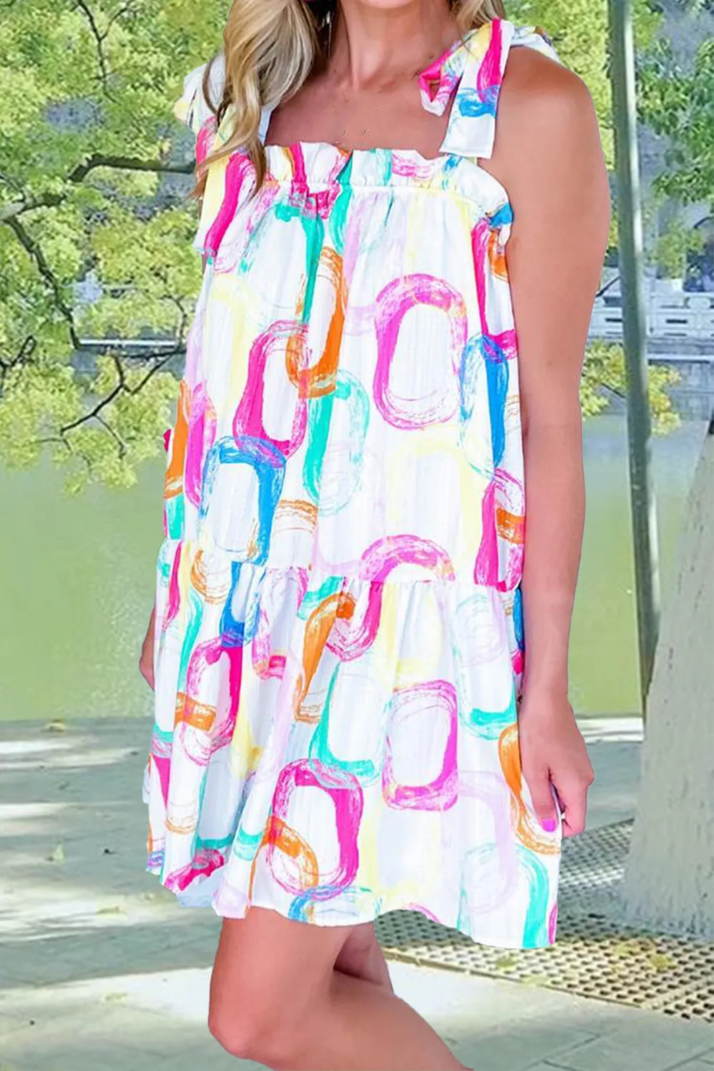 Tied Printed Sleeveless Mini Dress, image 2