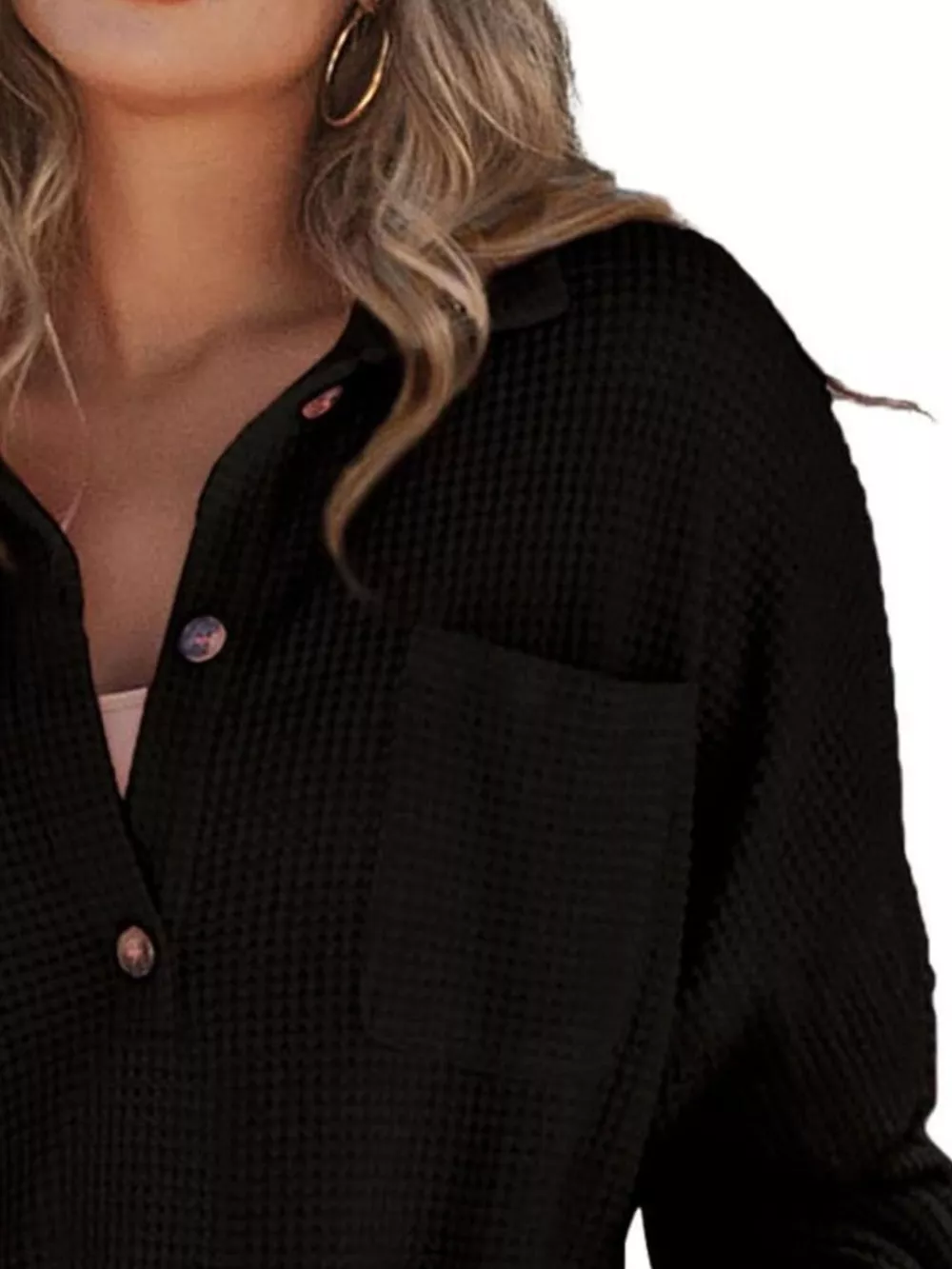 Casual Waffle Knit Button Detail Blouse, image 5