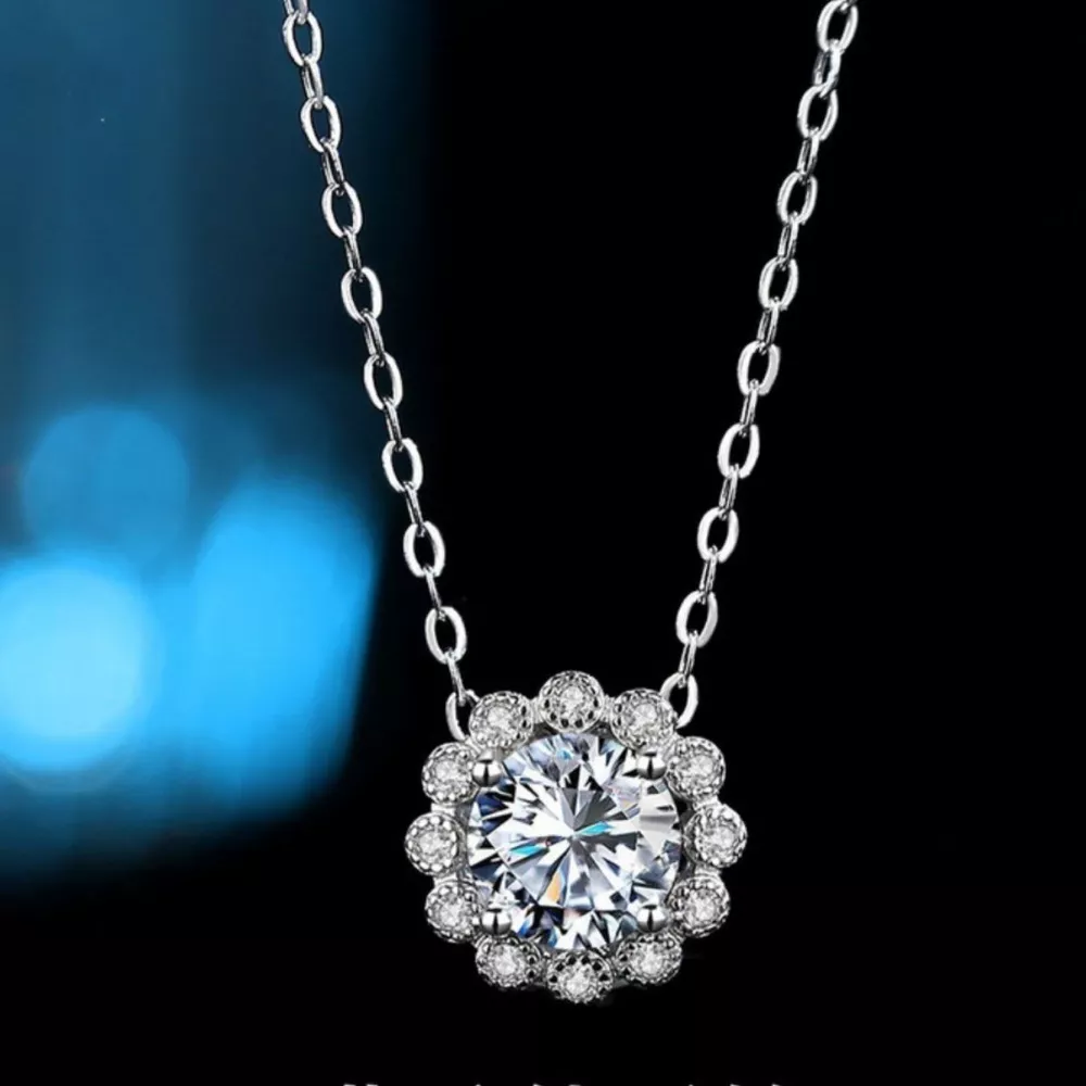 1 Carat Moissanite 925 Sterling Silver Flower Necklace, image 2