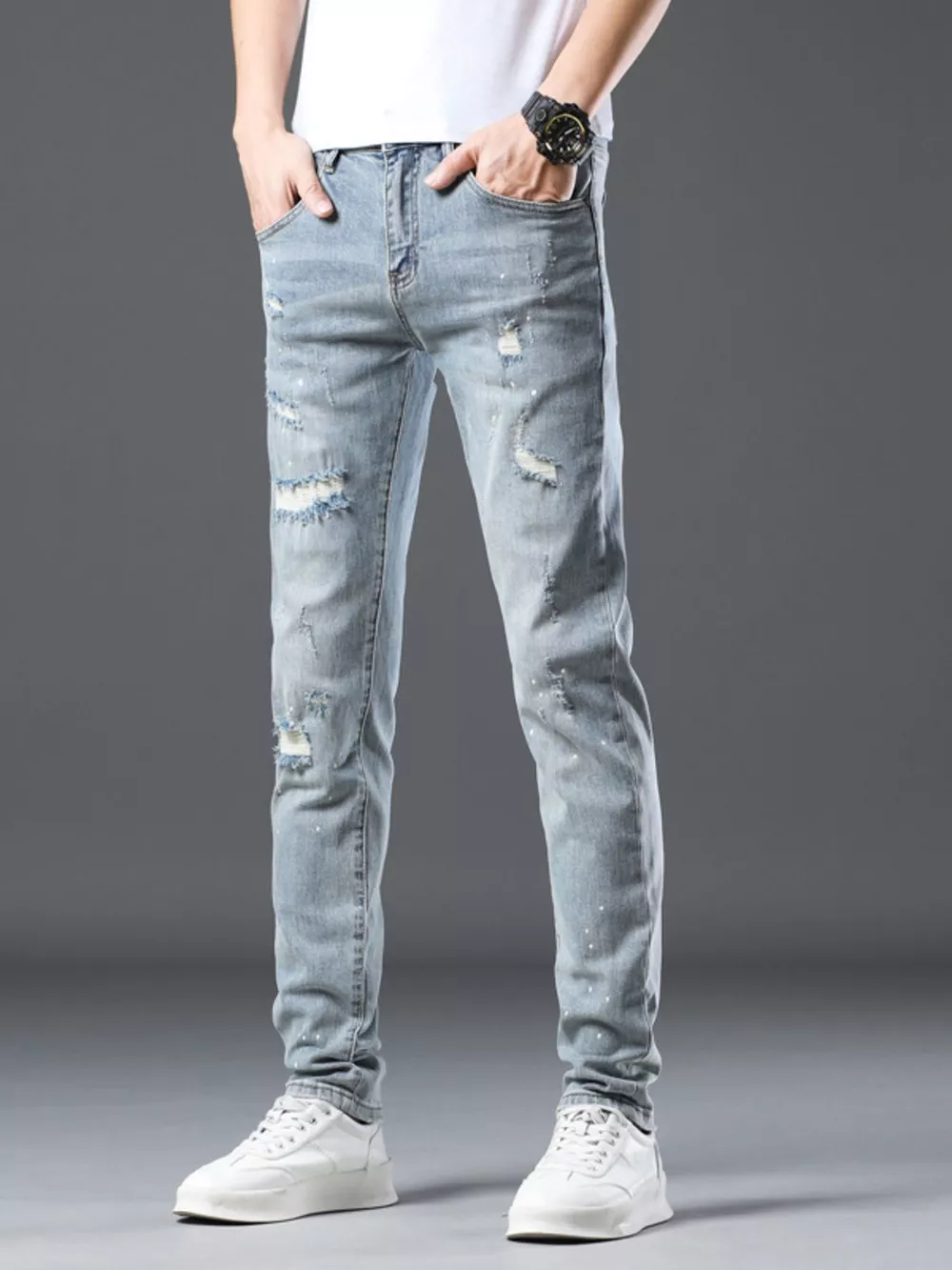 Men's Distressed Slim Fit Jeans, image 3