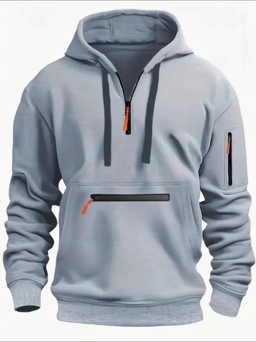 Men's Full Size Half Zip Long Sleeve Hoodie Plus Size, image 4