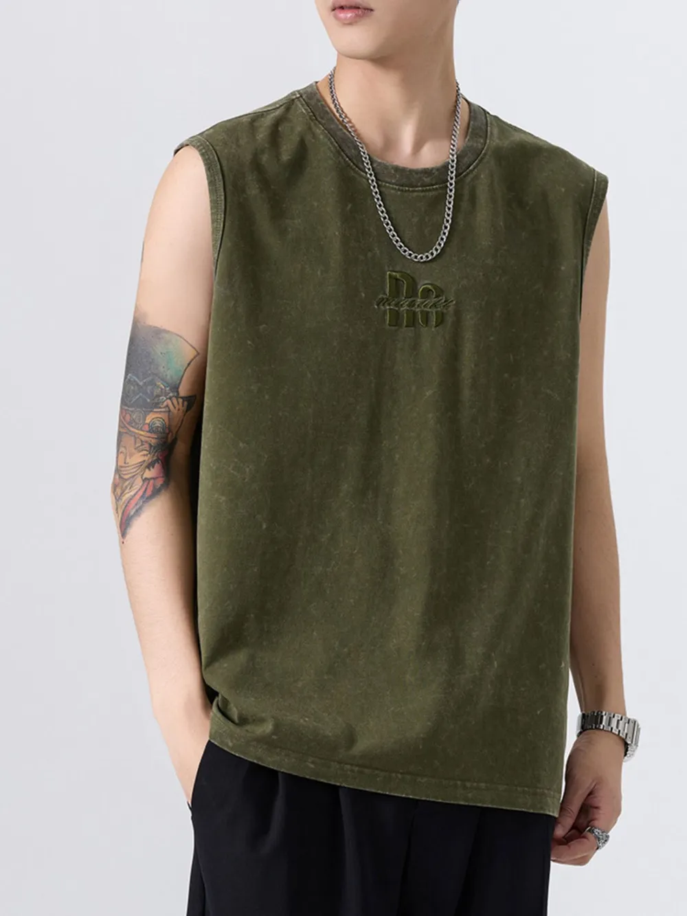 Men's Plus Size Washed Distressed Texture Sleeveless Tank, image 7