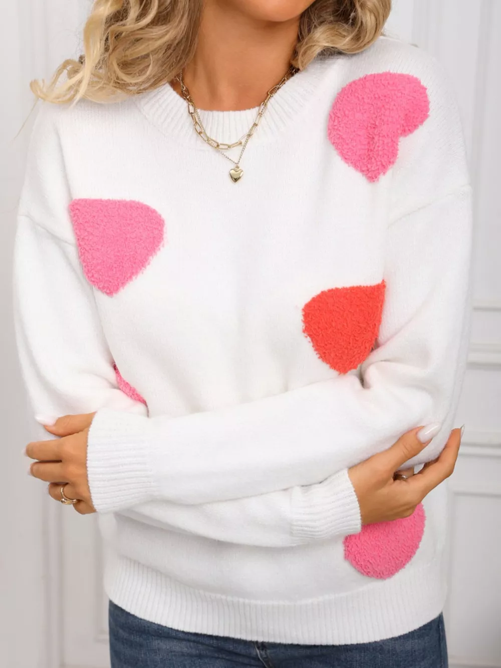 Valentine's Day Heart Pattern Long Sleeve Sweater, image 11