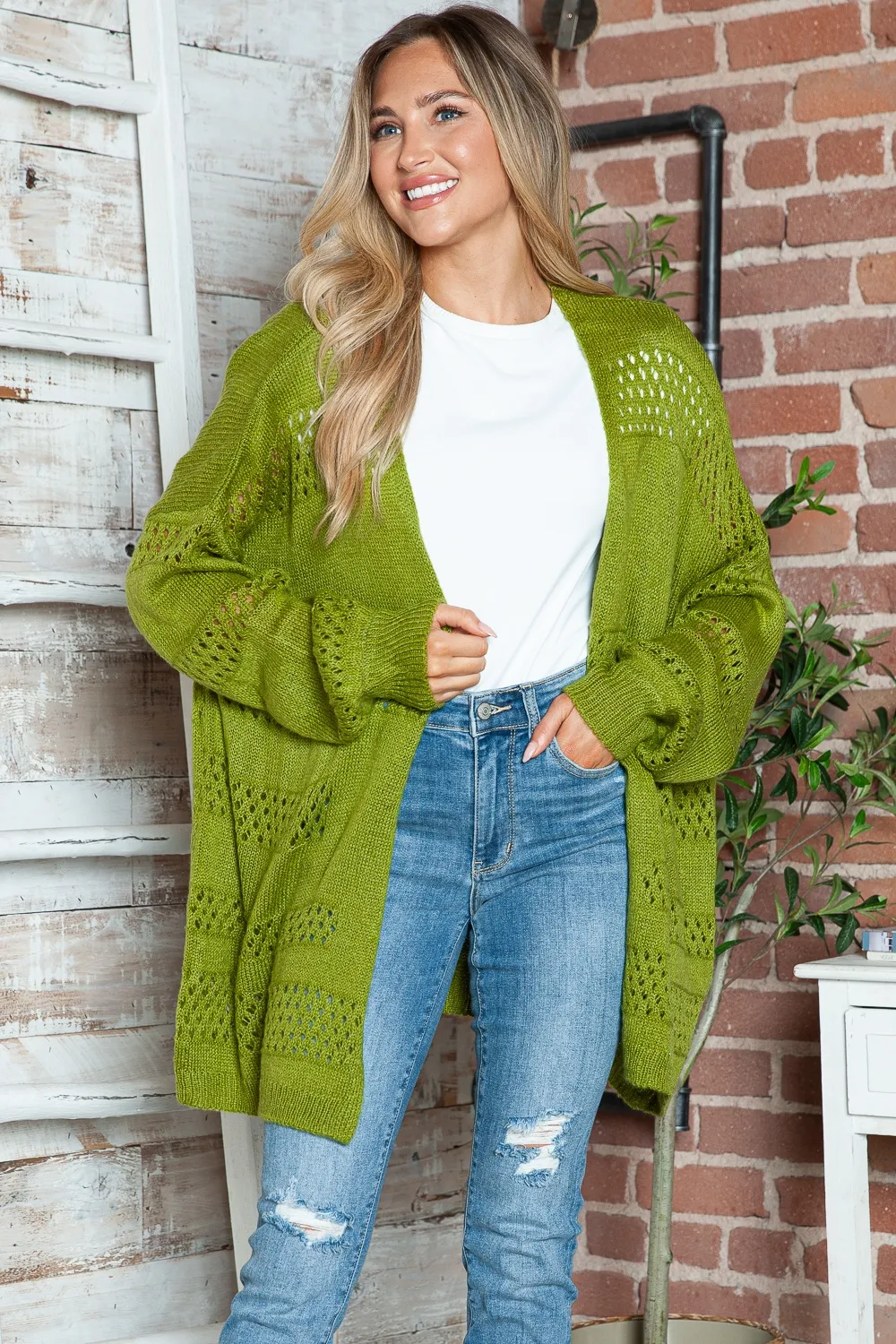 Openwork Open Front Long Sleeve Cardigan, image 19