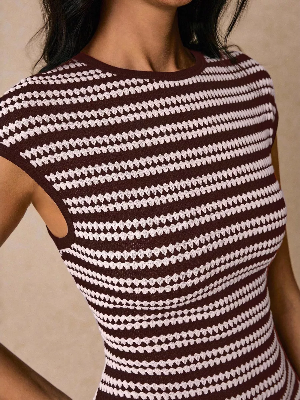 Striped Cap Sleeve Bodycon Midi Dress, image 5