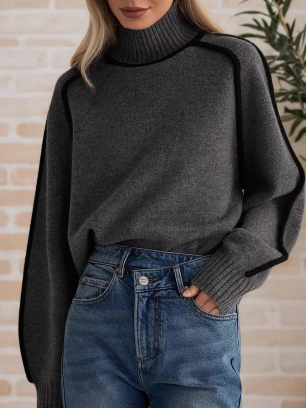 Contrast Trim Turtleneck Sweater, image 17