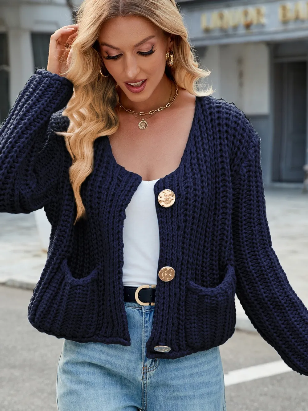 Round Neck Button Up Cardigan with Pockets, image 8