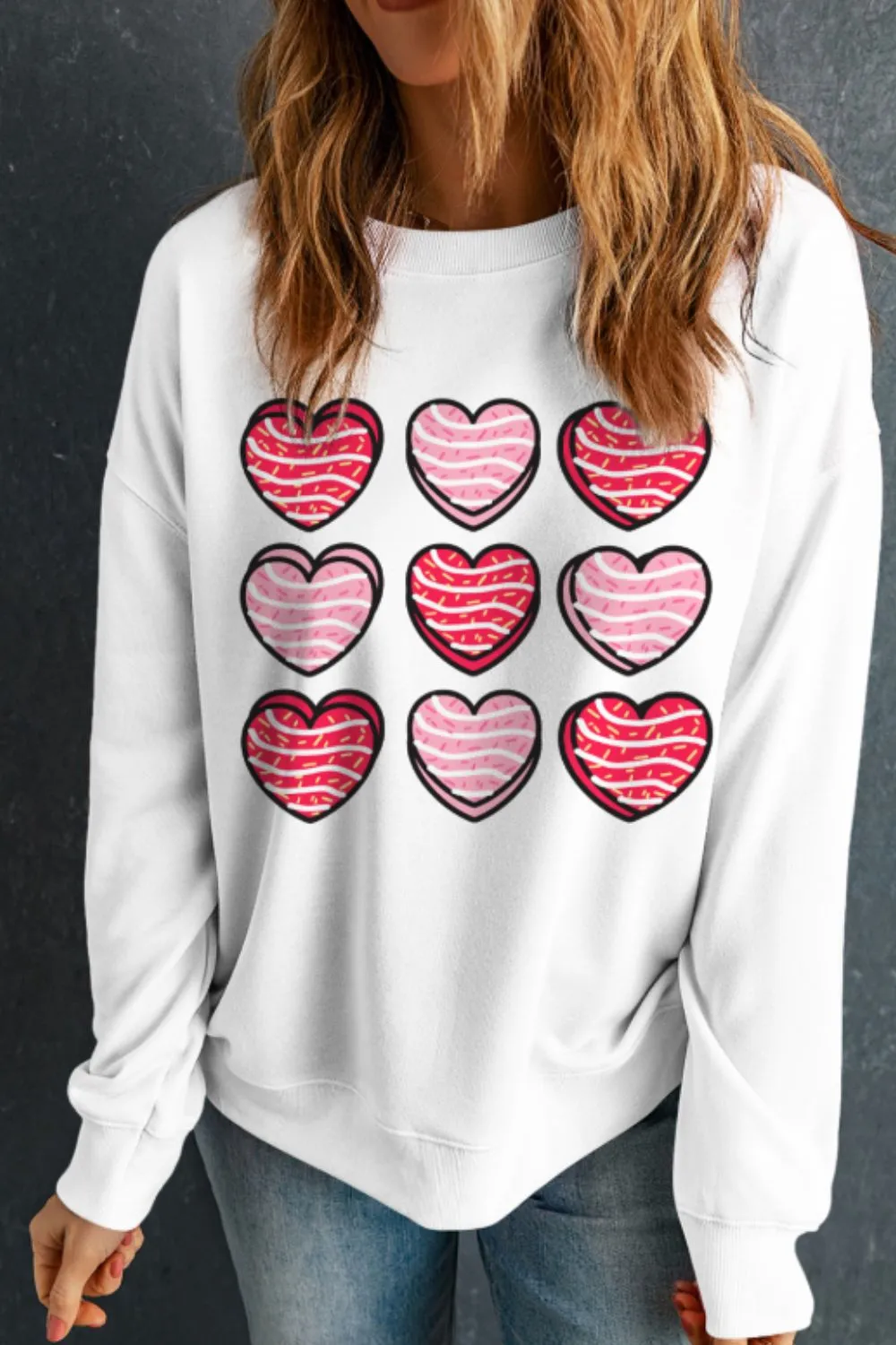 Valentine's Day Heart Round Neck Long Sleeve Sweatshirt, image 2