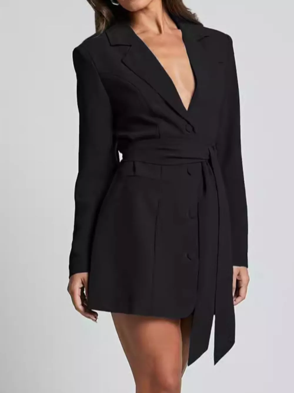 Lapel Collar Tie Waist Blazer, image 4