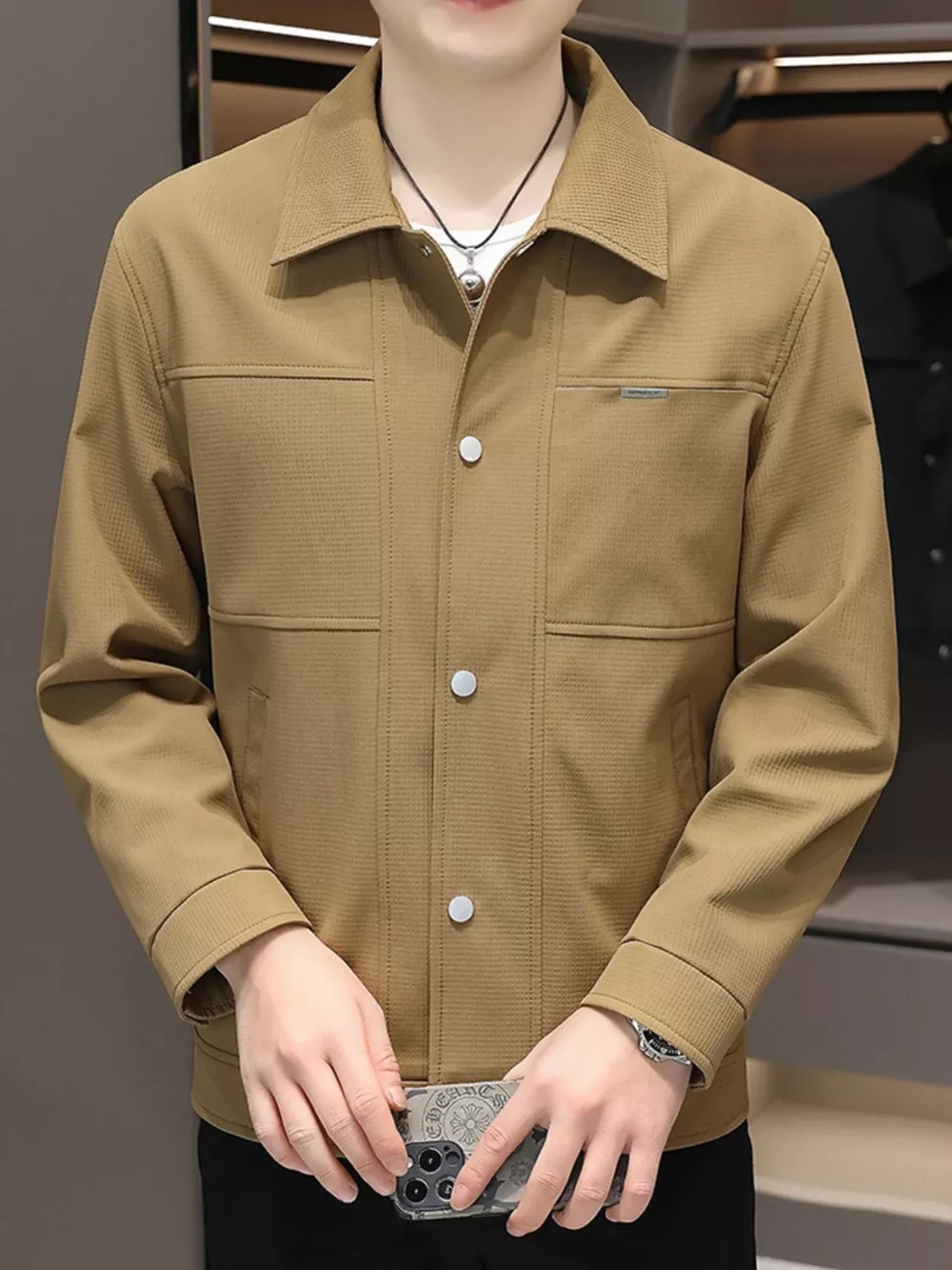 Men's Plus Size Snap Down Long Sleeve Jacket, image 4