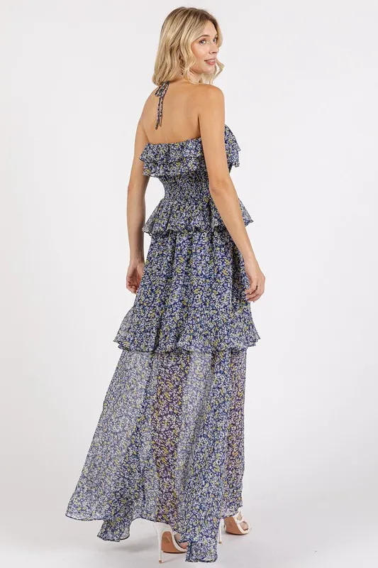 Ruffled Smocked Floral Halter Neck Maxi Dress, image 5