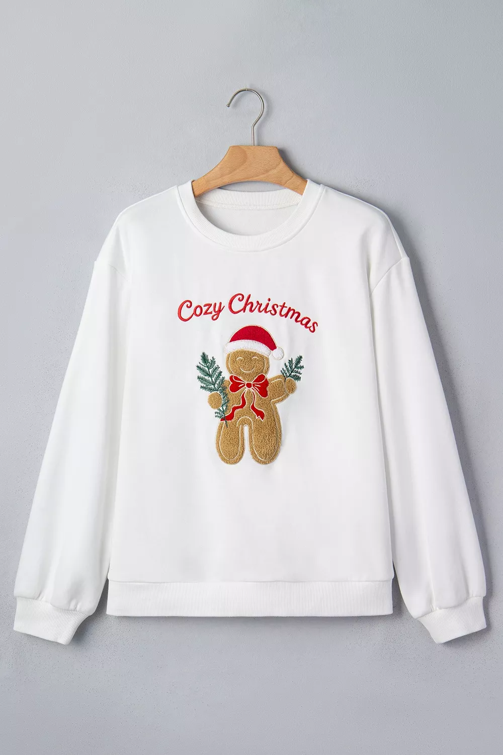 Embroidered Gingerbread Cozy Christmas Long Sleeve Round Neck Sweatshirt, image 8