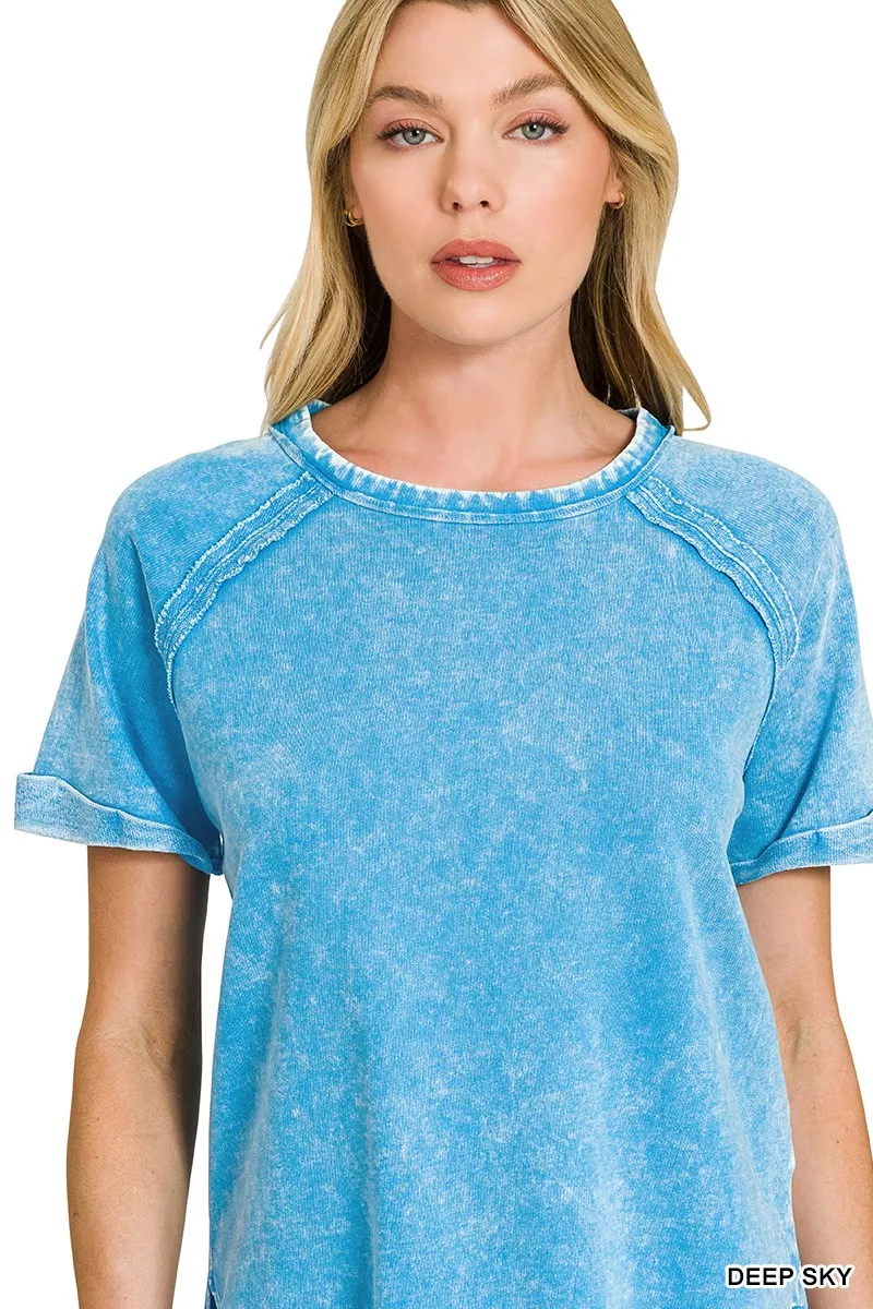 French Terry Washed Curved Hem Top, image 3
