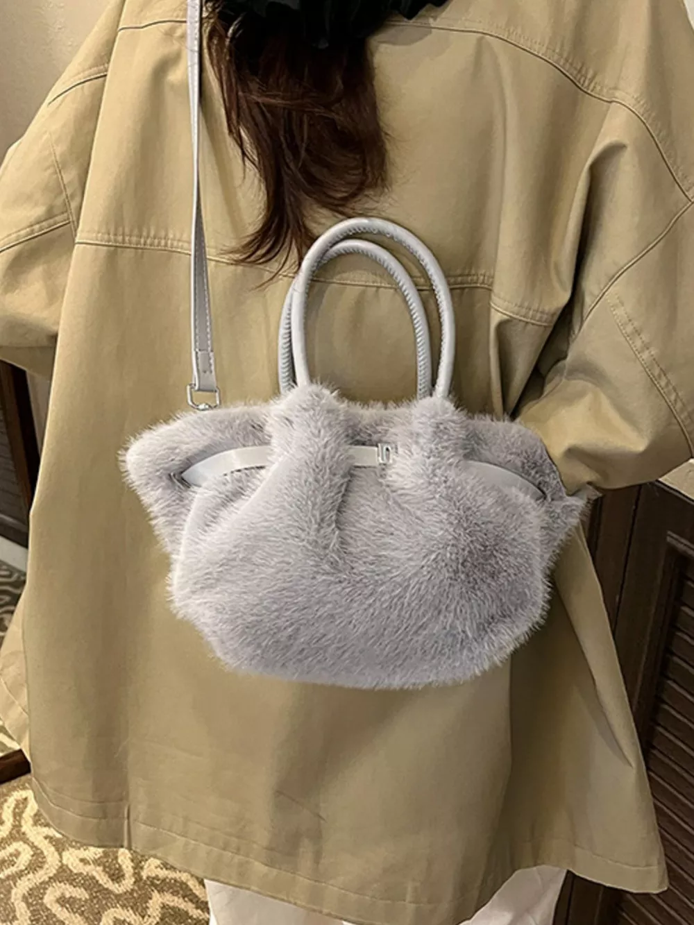 Fluffy Crossbody Bag with Buckle Detail, image 9