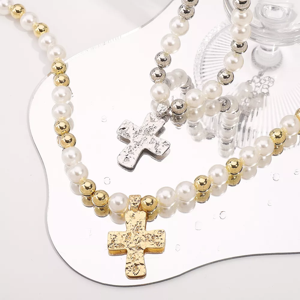 Pearl & Cross Pendant Necklace, image 2