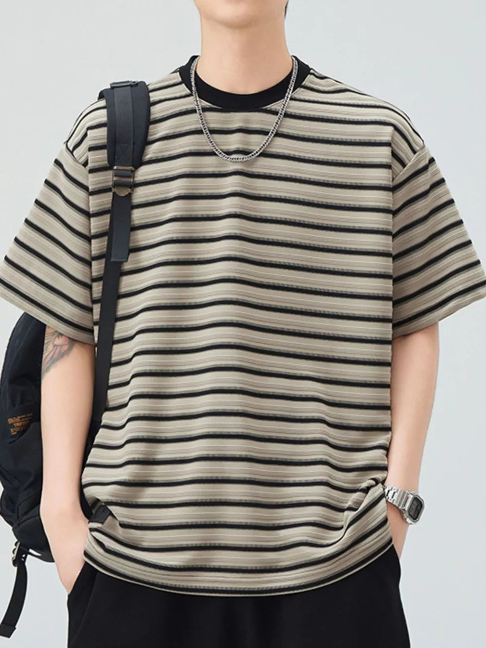 Men's Plus Size Striped Round Neck Half Sleeve T-Shirt, image 9