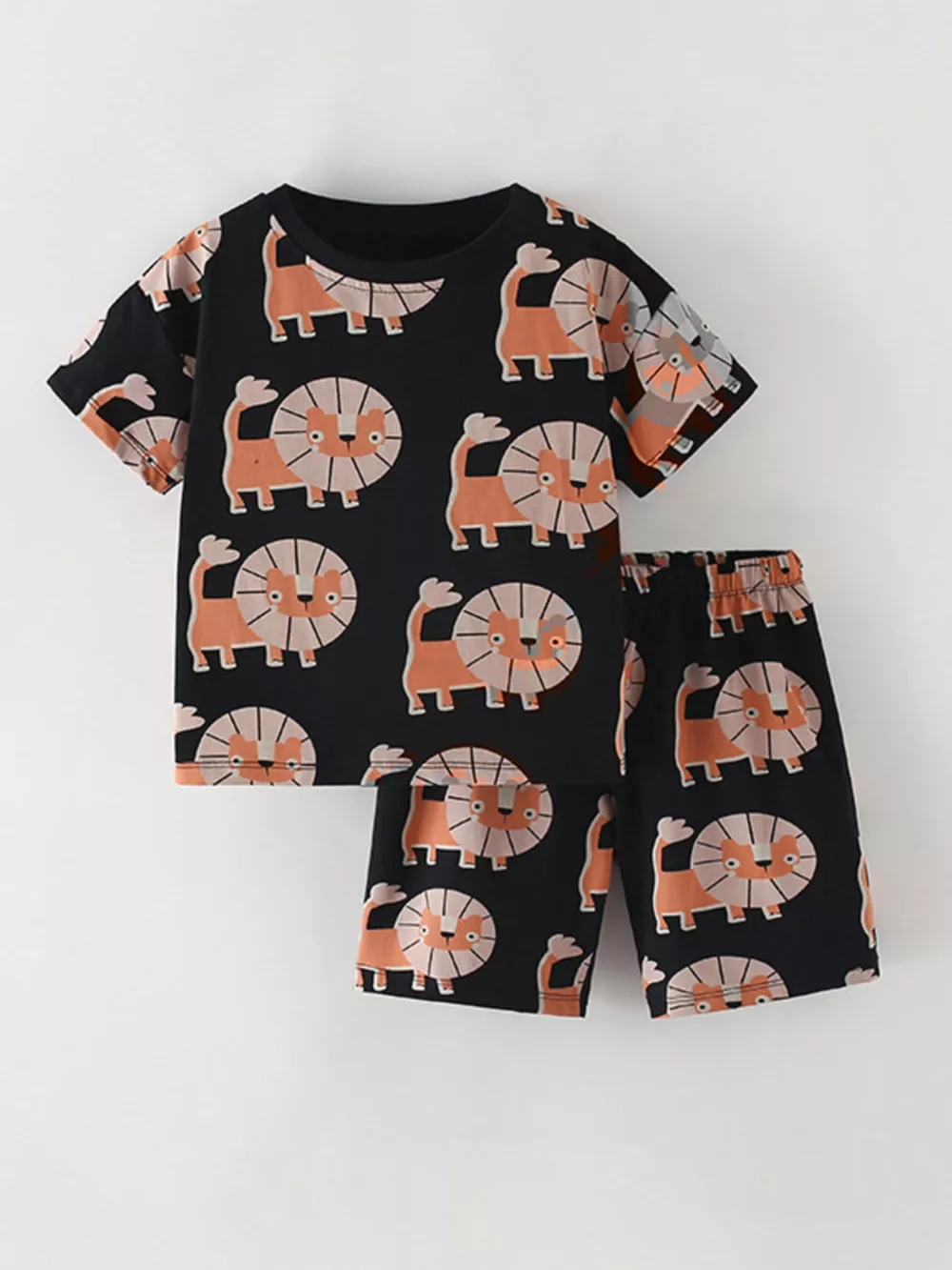 Children's Lion Print Crew Neck Tee and Shorts Set