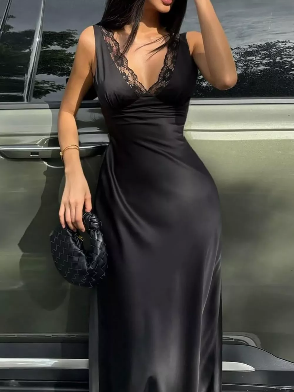 Lace Trim V-Neck Sleeveless Maxi Dress, image 2