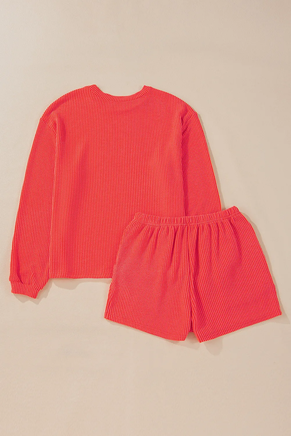 Round Neck Long Sleeve Top and Shorts Set, image 3