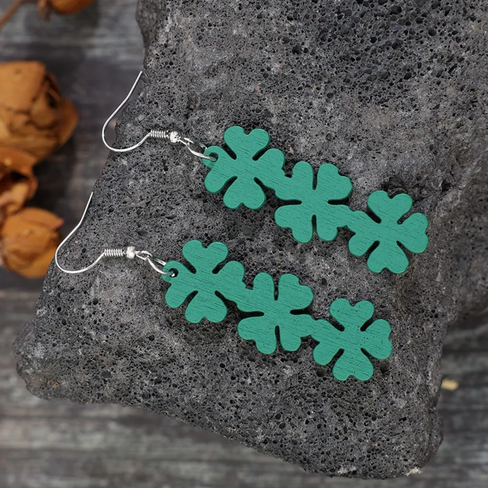 Lucky Clover Wooden Dangle Earrings, image 3