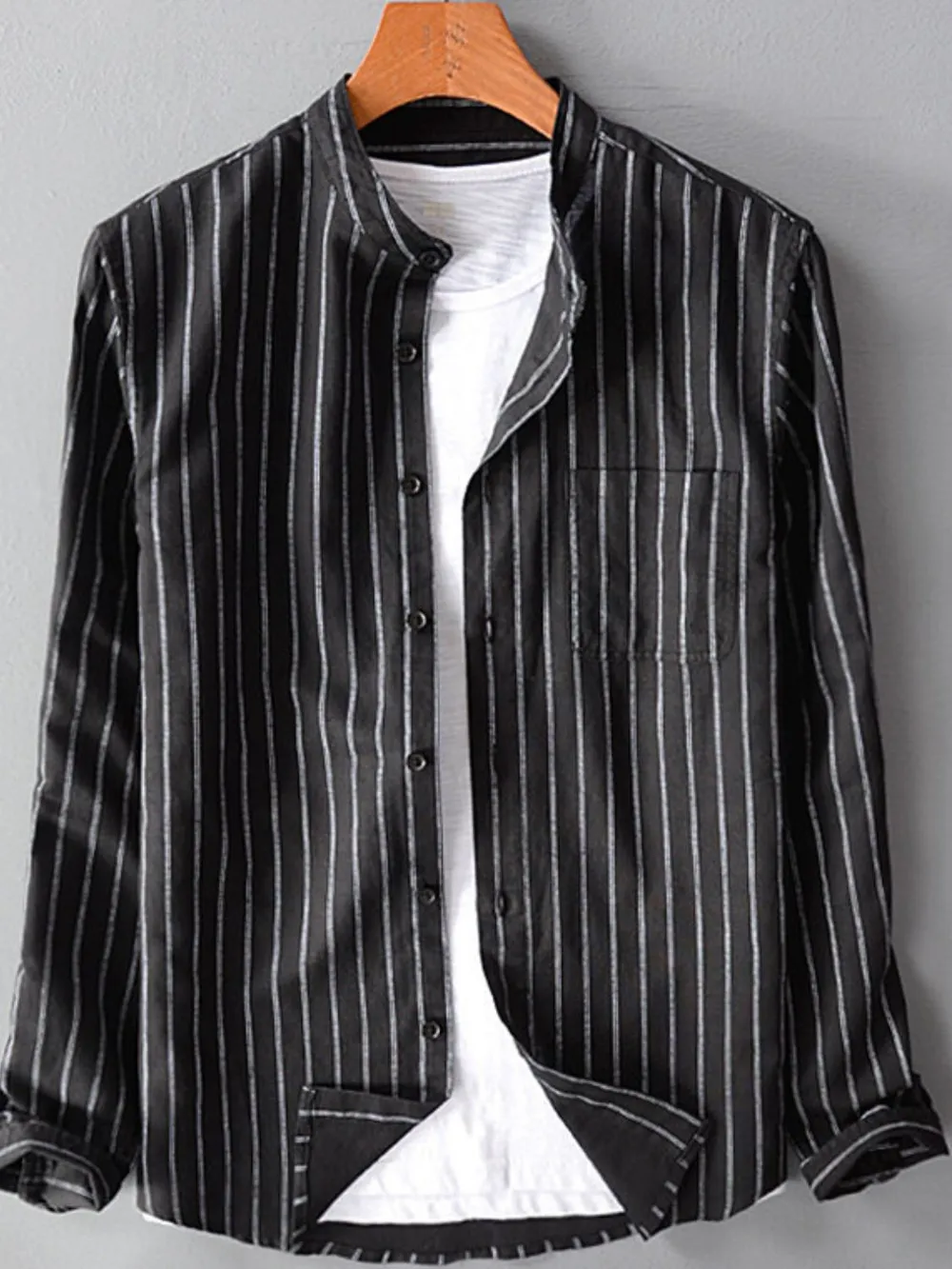 Men's Full Size Striped Button Up Long Sleeve Shirt Plus Size