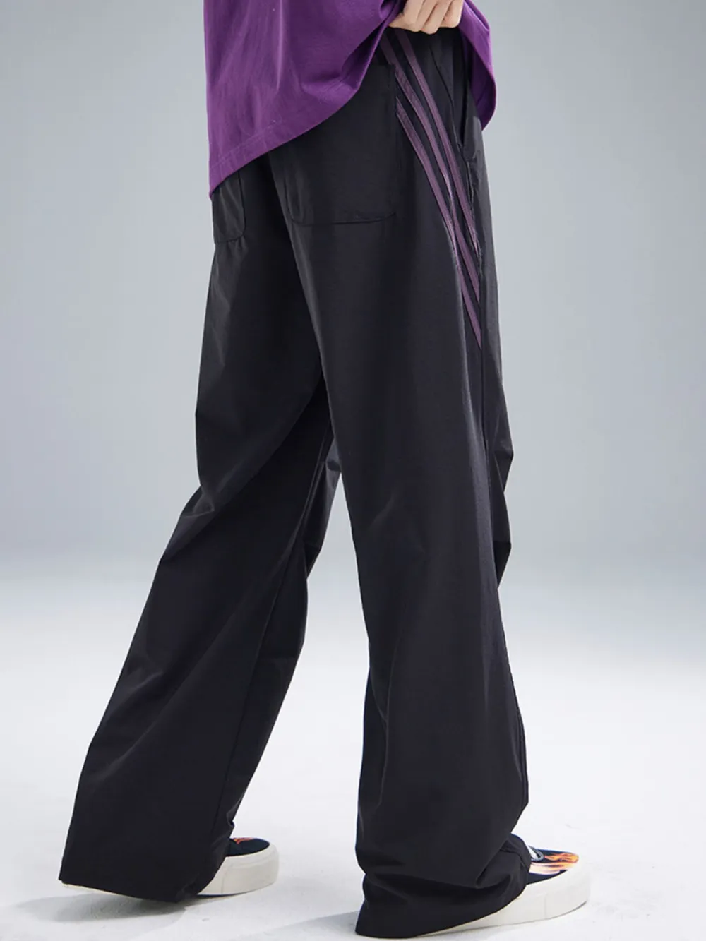 Men's Drawstring Ruched Pants with Side Stripes