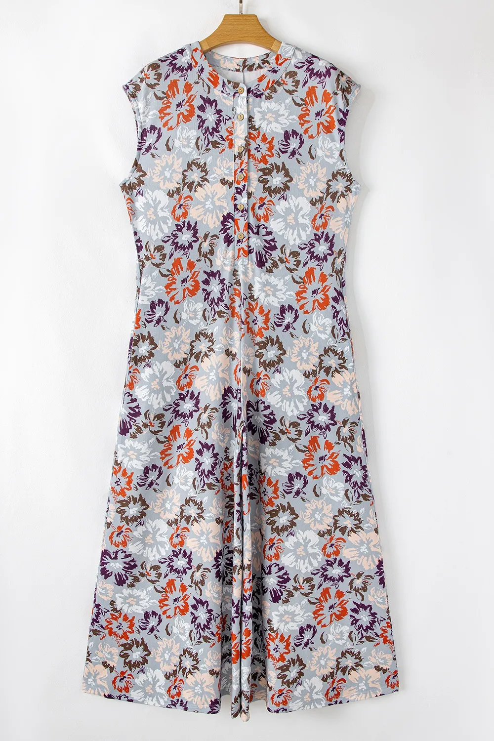 Floral Sleeveless Button Front Wide Leg Jumpsuit, image 2