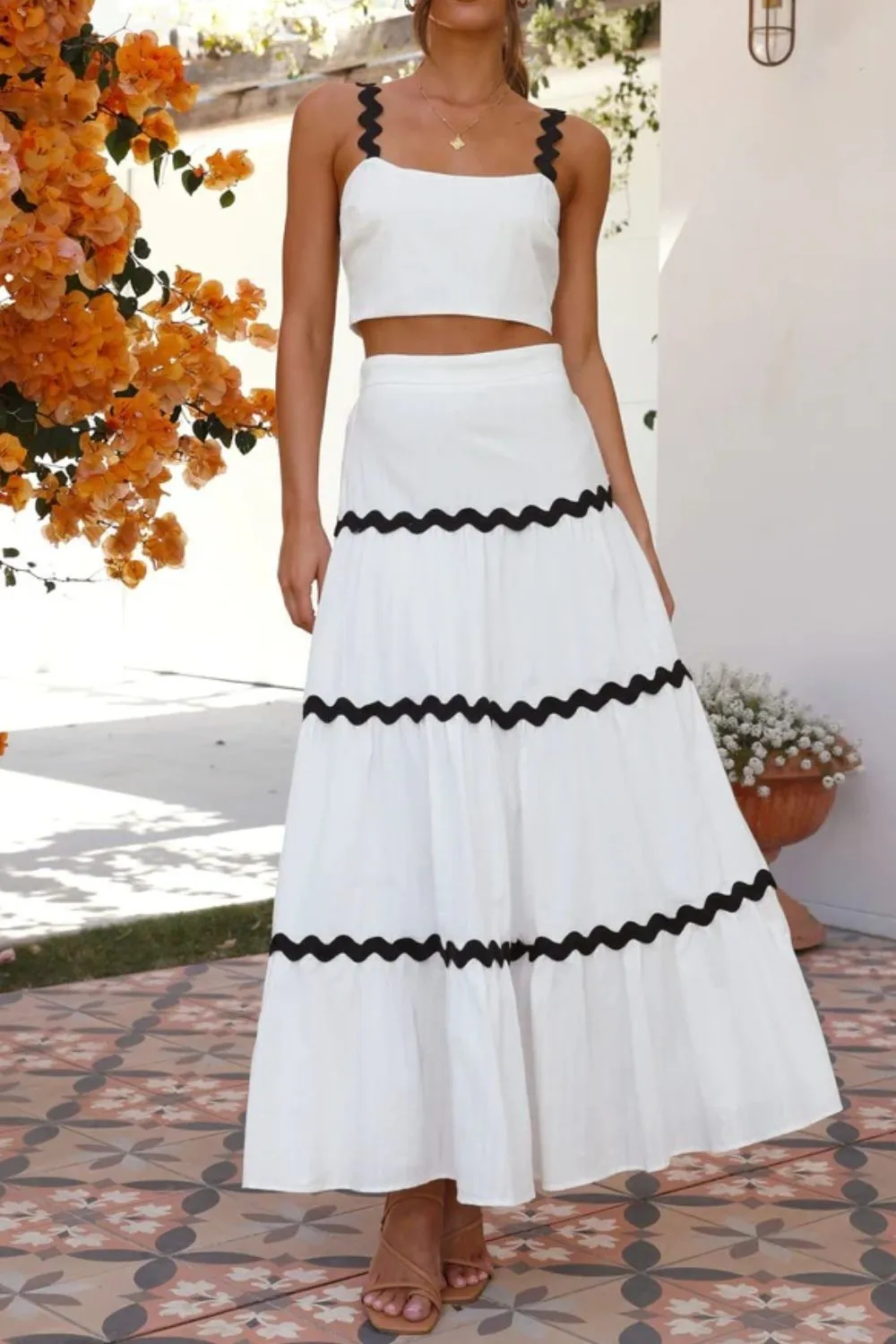 Contrast Trim Cami and Skirt Set, image 3