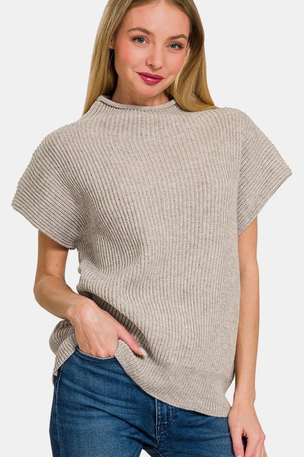 Short Sleeve Mock Neck Sweater, image 2