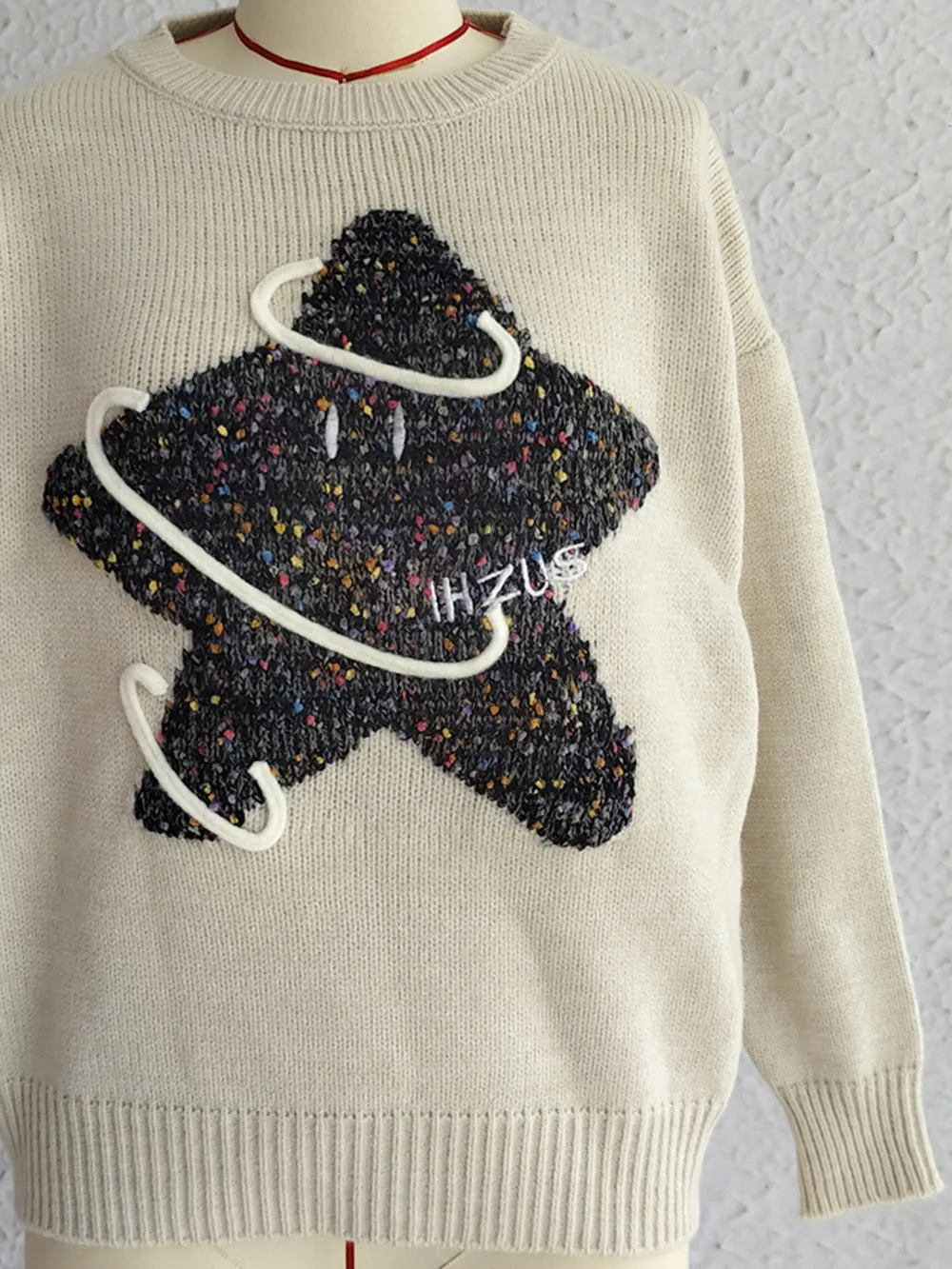 Contrast Star Round Neck Long Sleeve Sweater, image 13