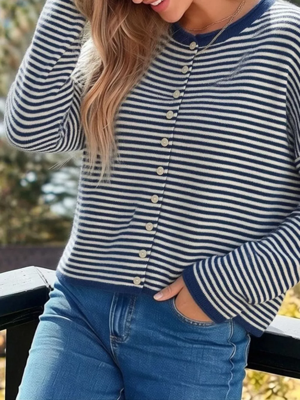 Button-Down Striped Knit Cardigan, image 4