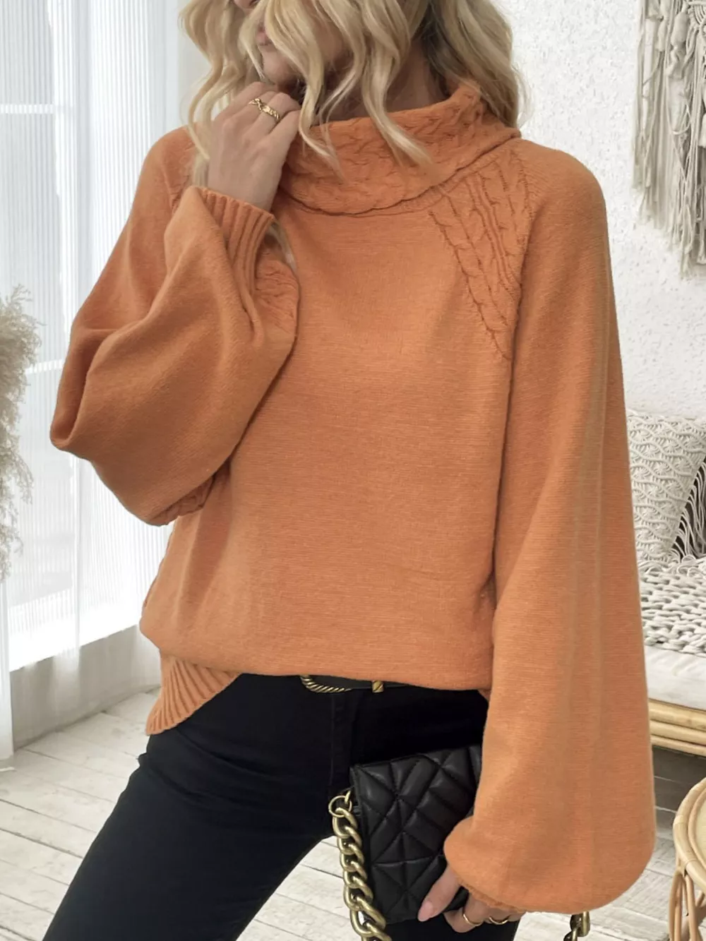 Cable Knit Turtleneck Sweater, image 2