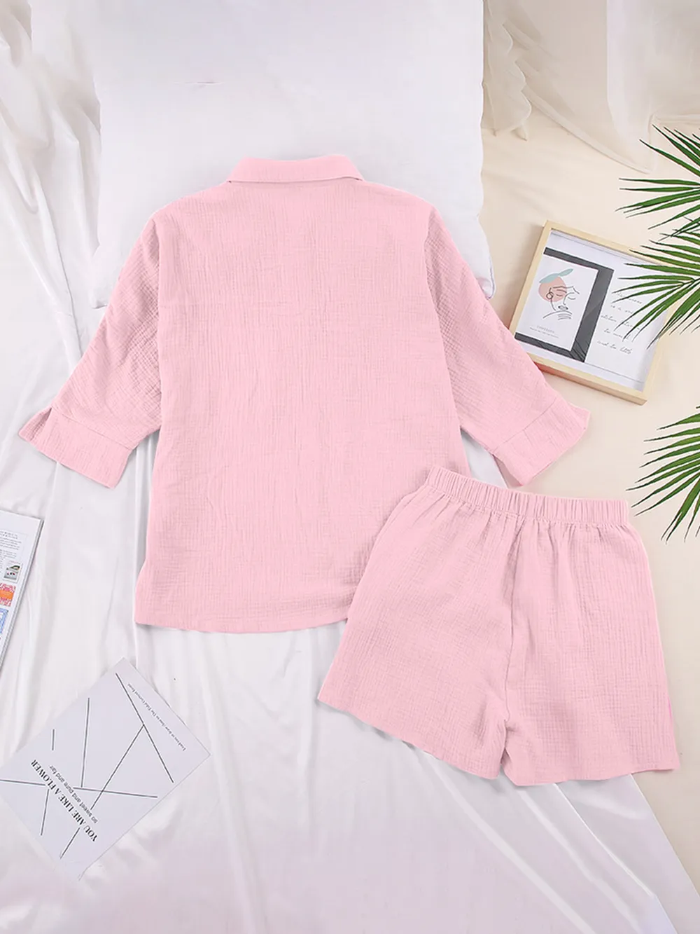 Texture Button Up Shirt and Shorts Set, image 33