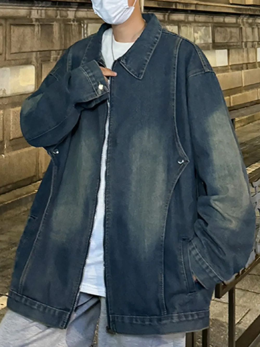 Men's Full Size Zip Up Long Sleeve Denim Jacket Plus Size, image 5